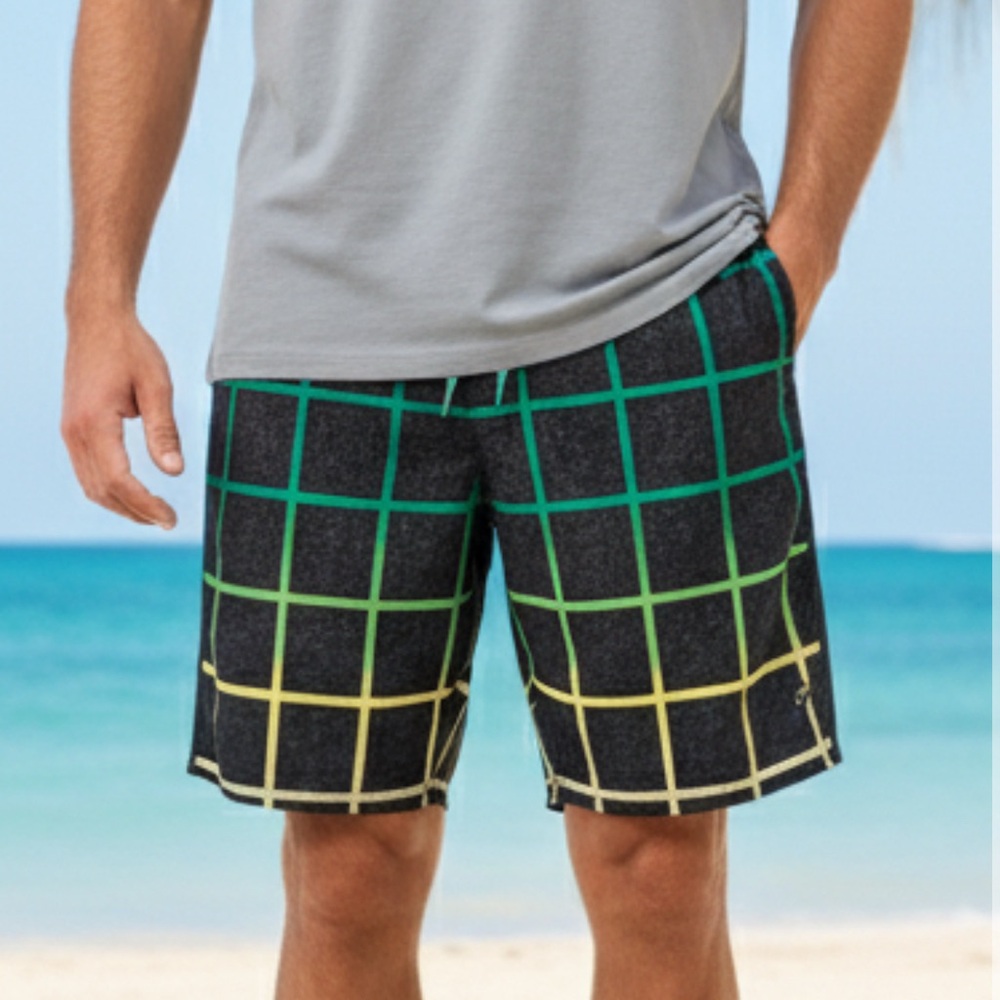 Old Navy California Board Short 38 Plaid Grid Ombre Surfcore Streetwear Festival - Picture 11 of 11